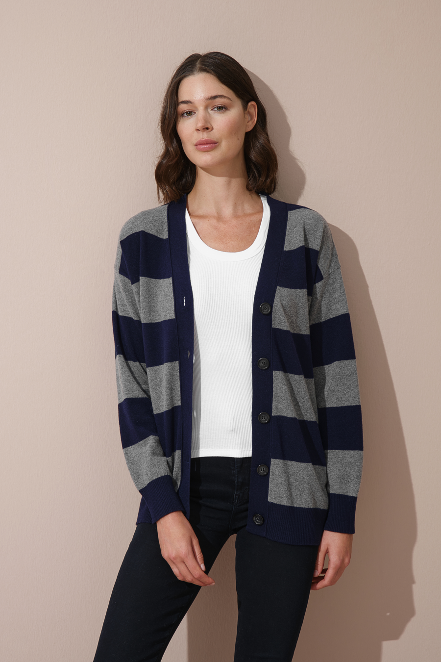 Striped Cashmere Merino Cardigan