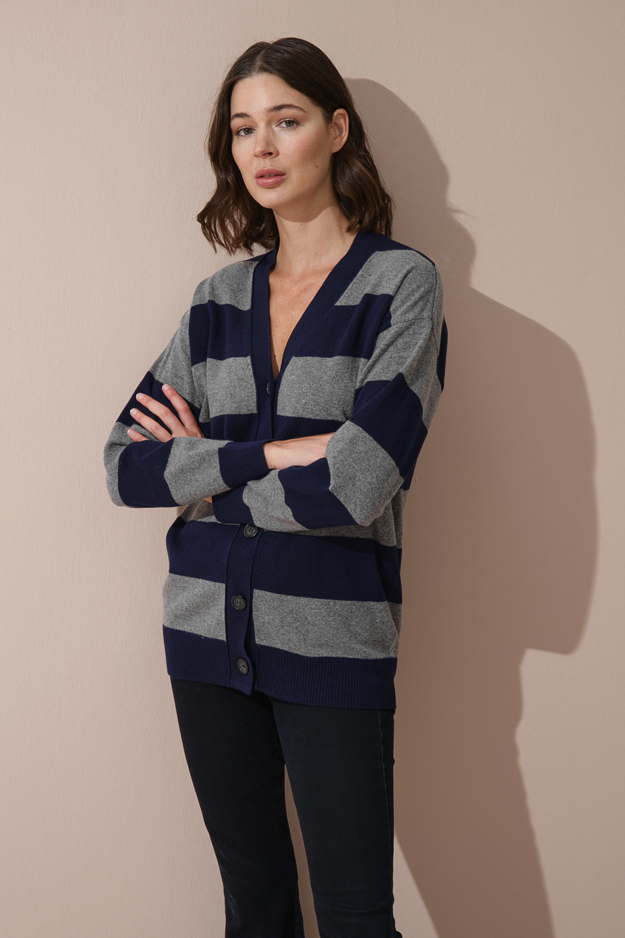 Striped Cashmere Merino Cardigan