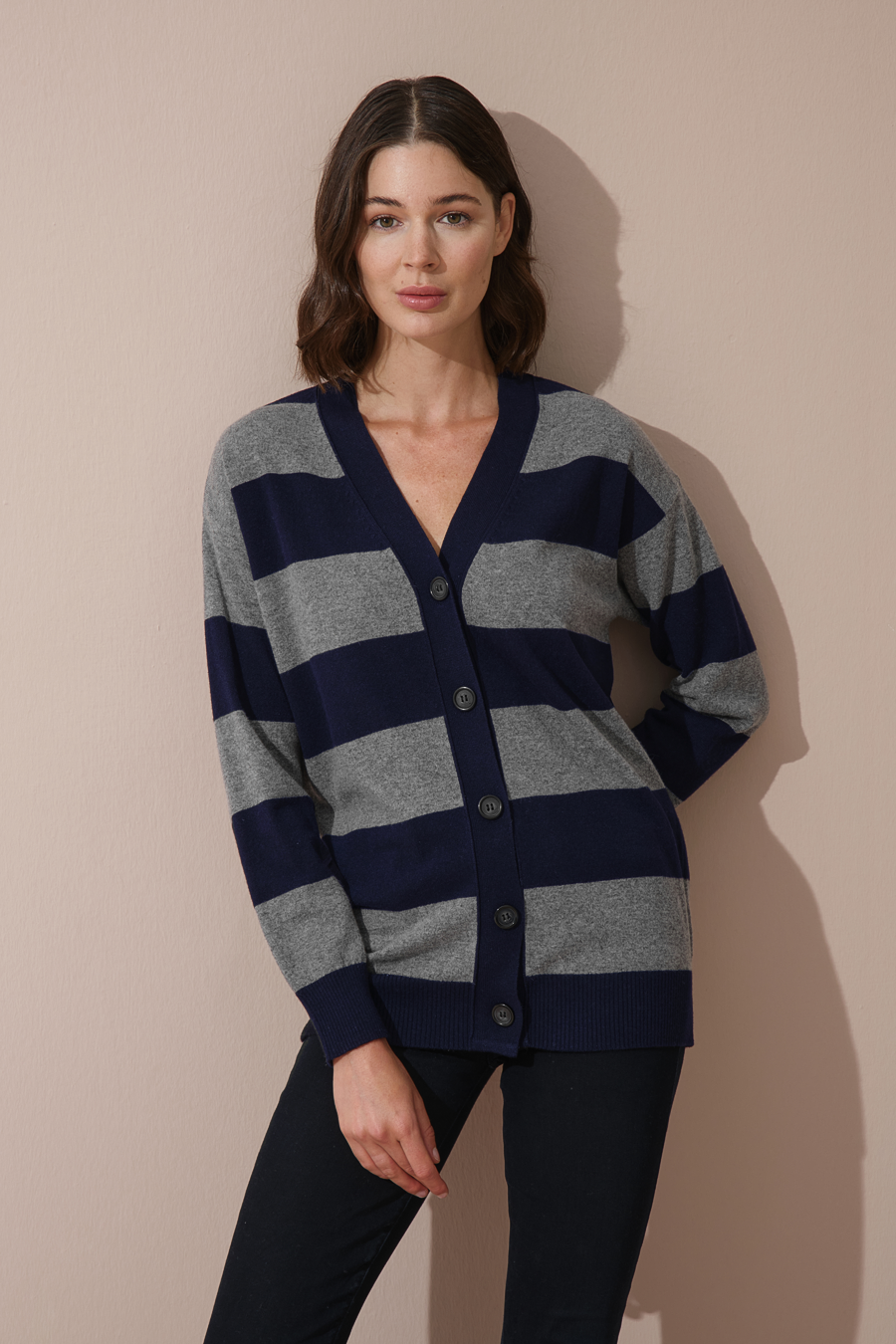 Striped Cashmere Merino Cardigan