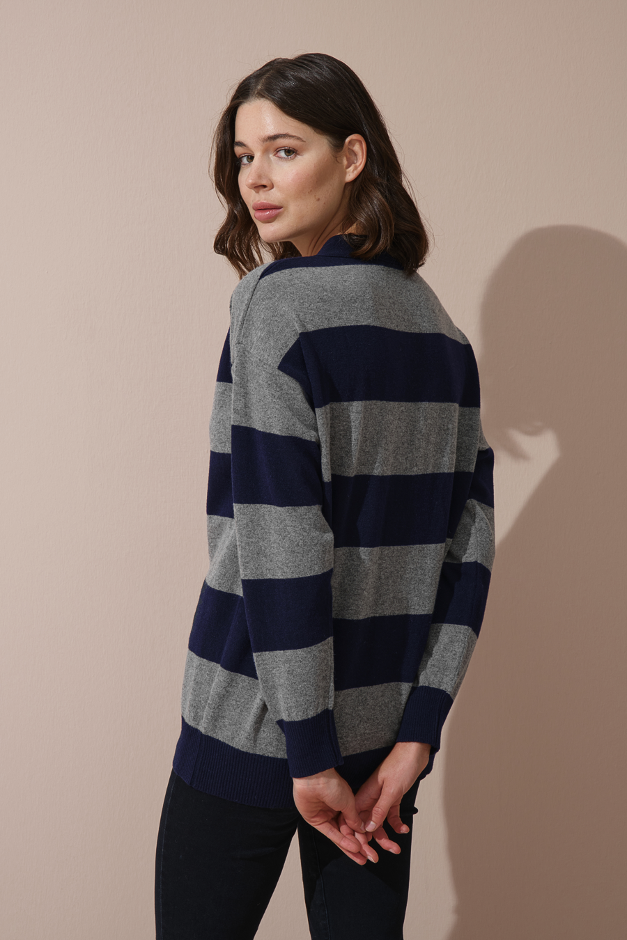 Striped Cashmere Merino Cardigan