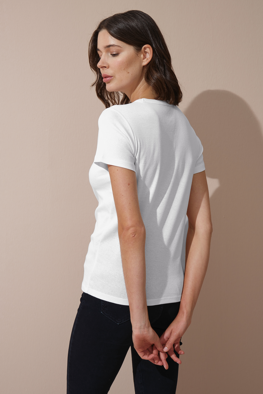 Crew Neck Fitted T-shirt in Micro-Ribbed Cotton