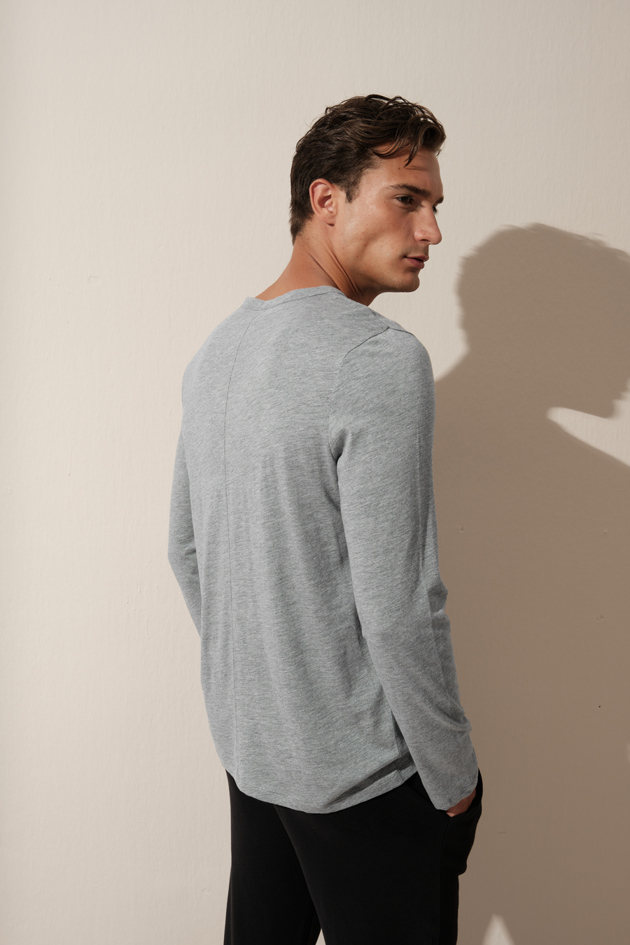Long Sleeved T-shirt with Back Stitching in Lightweight Cotton/Modal Blend
