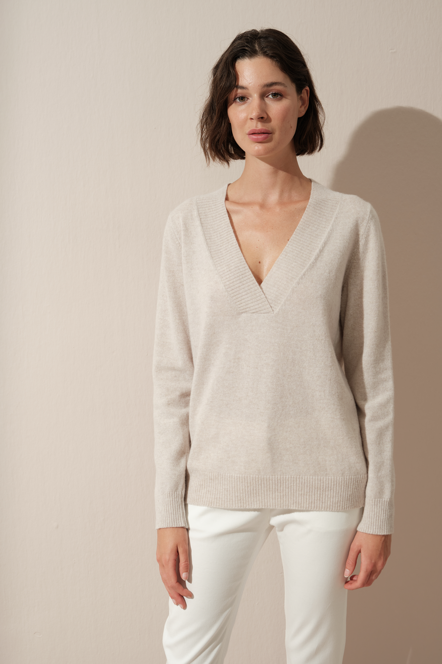 Wide V Neck Cashmere Merino Sweater