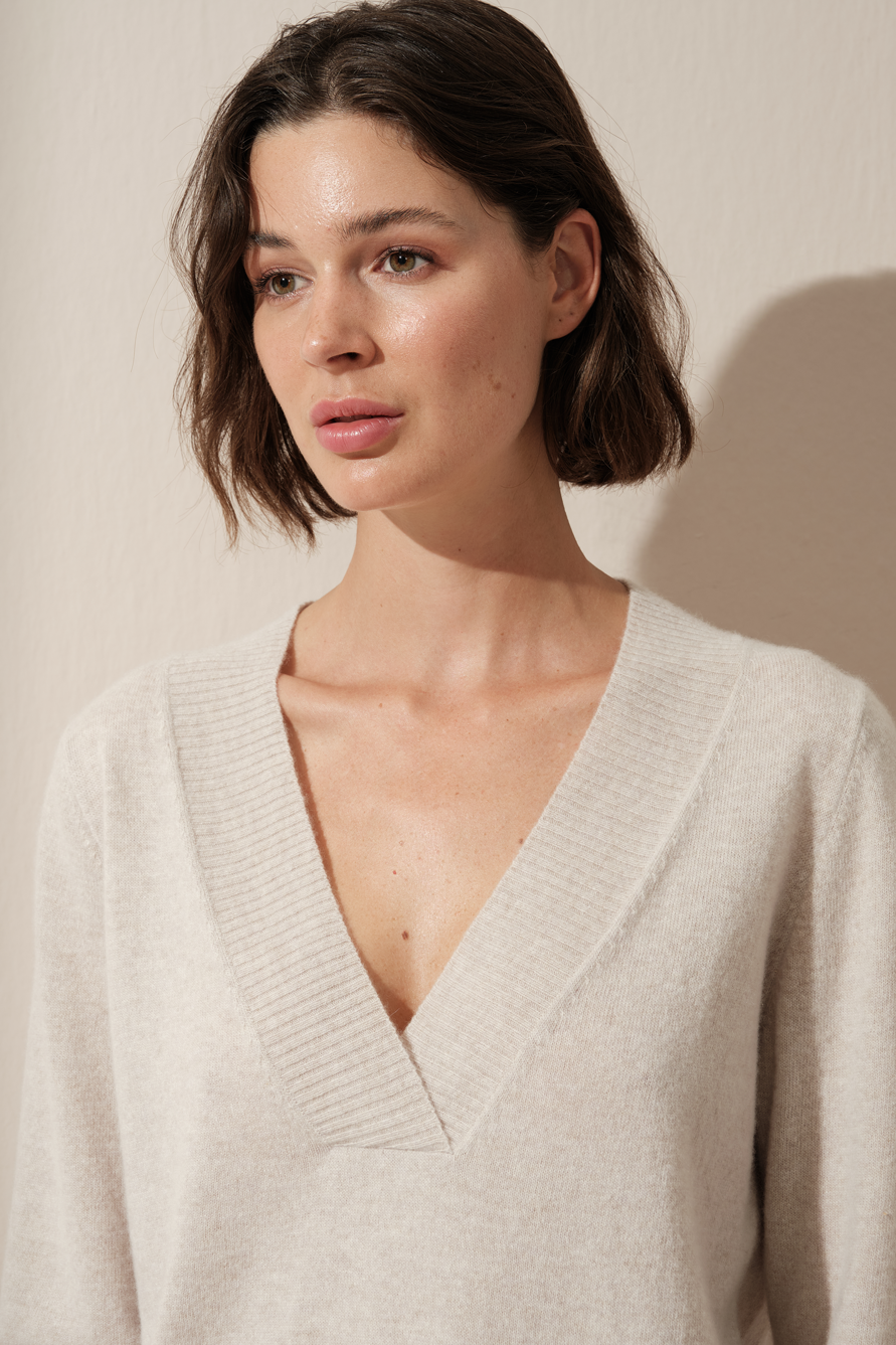 Wide V Neck Cashmere Merino Sweater