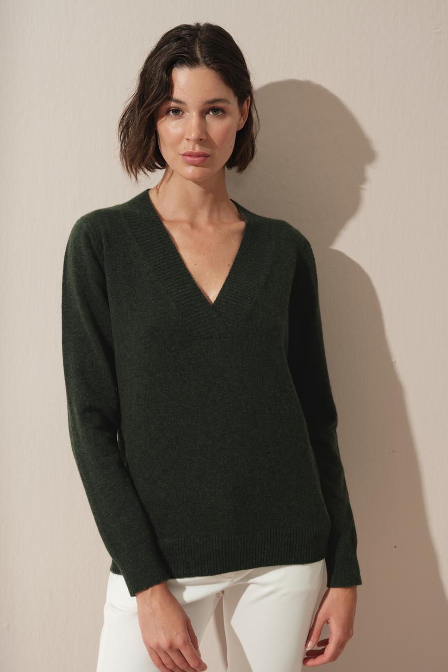 Wide V Neck Cashmere Merino Sweater