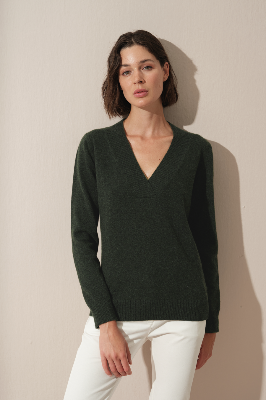 Wide V Neck Cashmere Merino Sweater