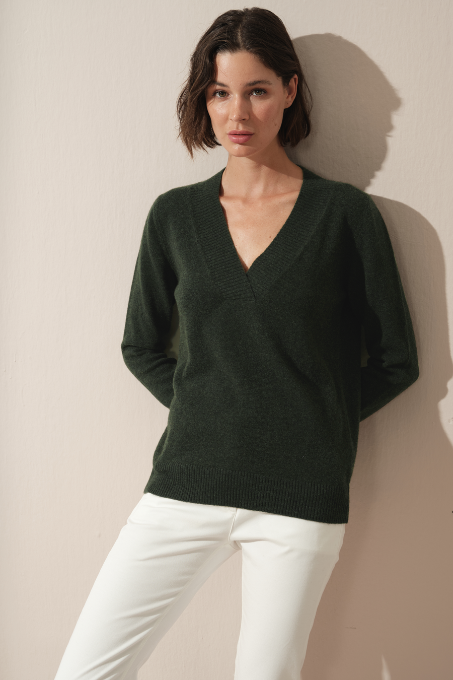 Wide V Neck Cashmere Merino Sweater