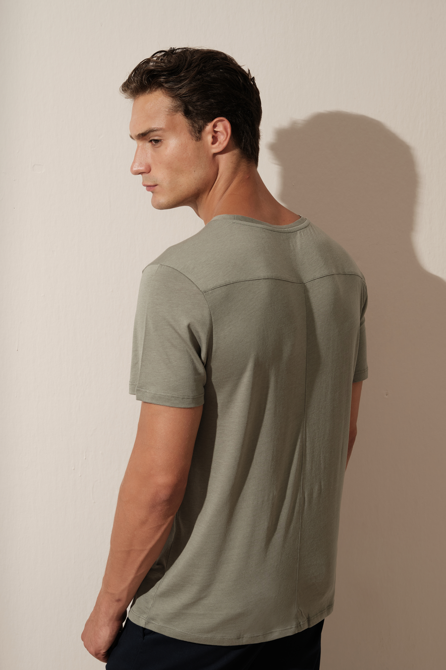 Shoulder and Back Stitched T-shirt in Lightweight Cotton/Modal Blend