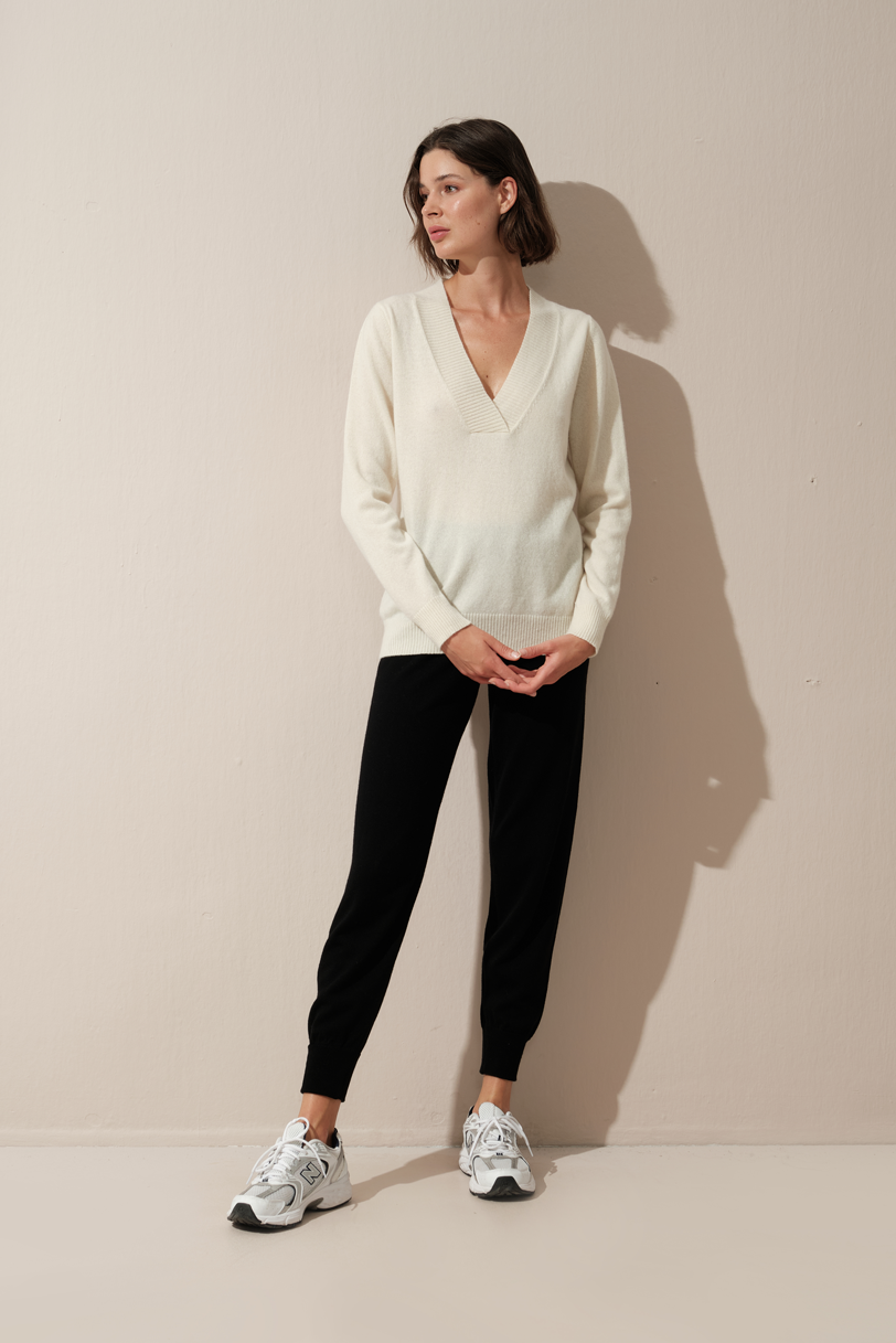 Wide V Neck Cashmere Merino Sweater