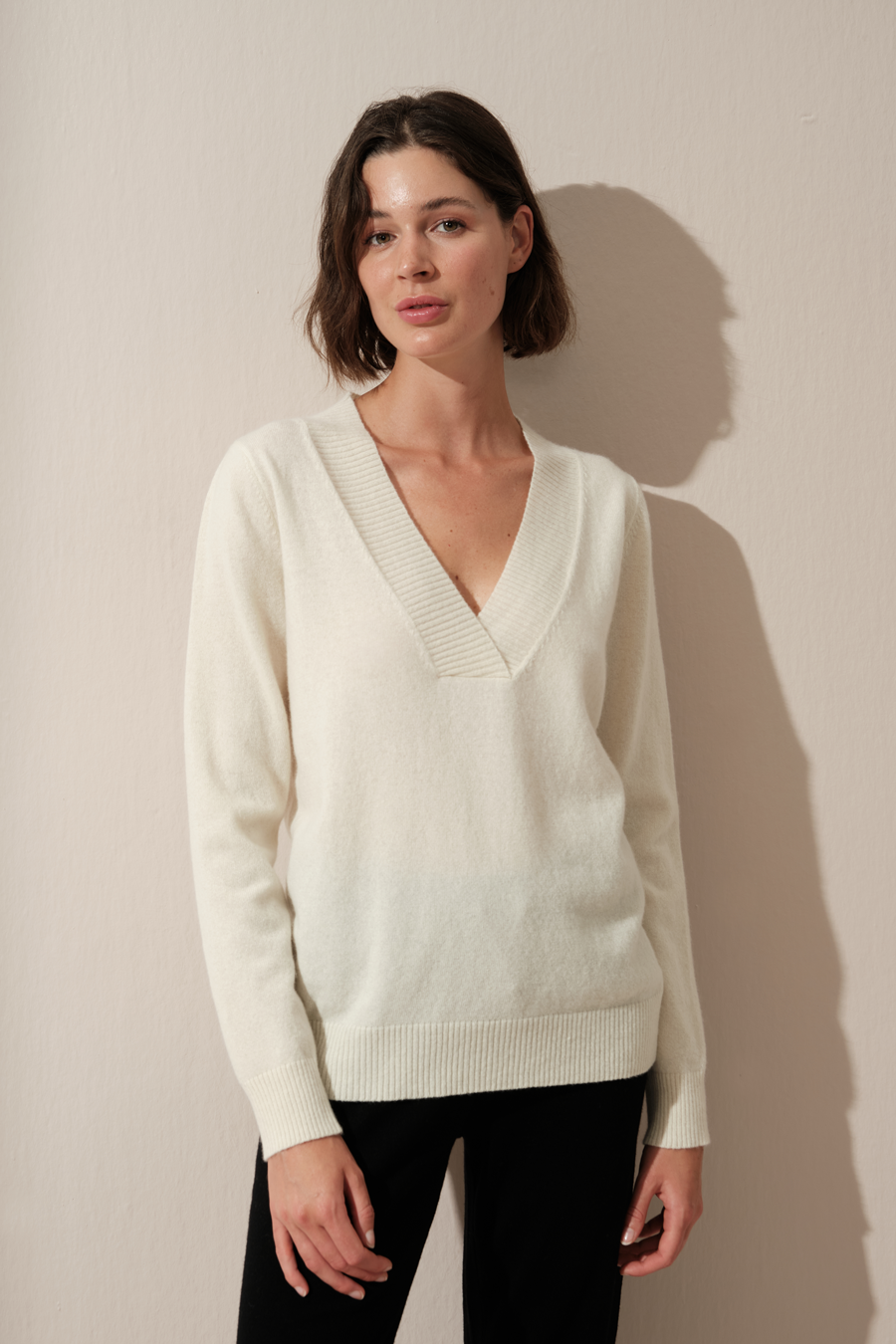 Wide V Neck Cashmere Merino Sweater