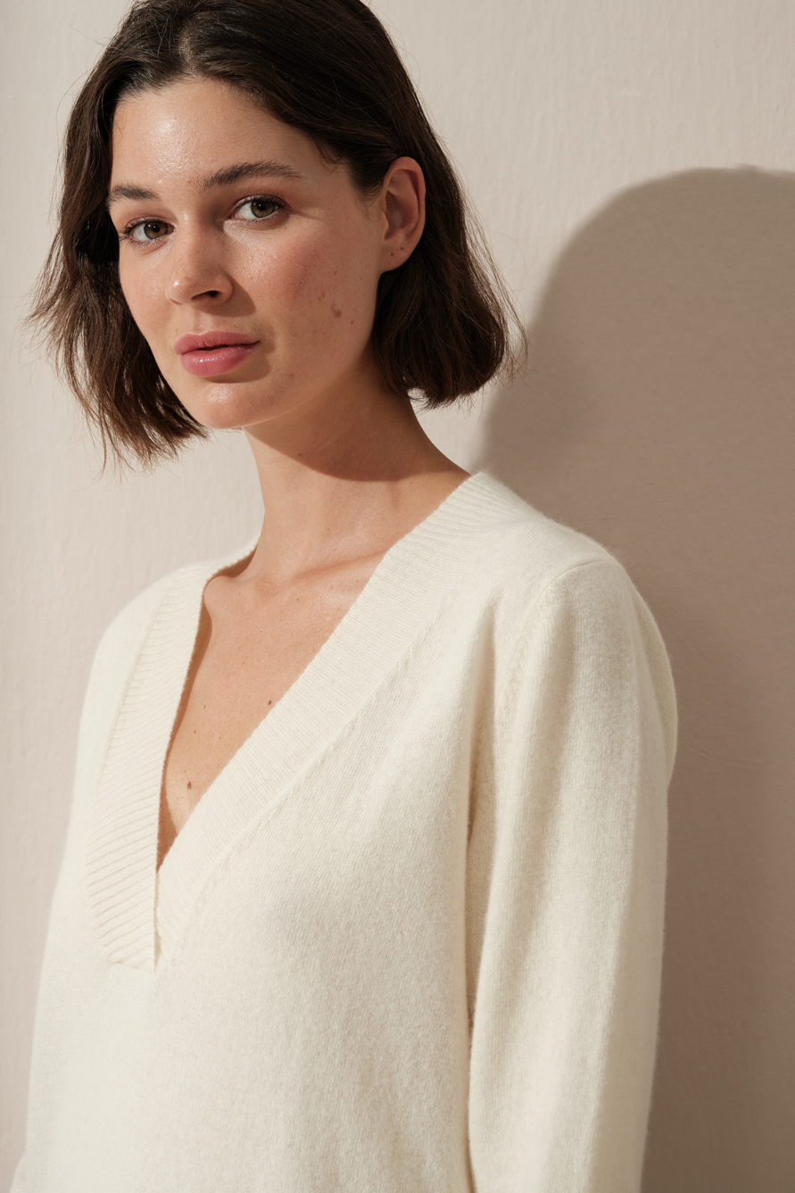 Wide V Neck Cashmere Merino Sweater