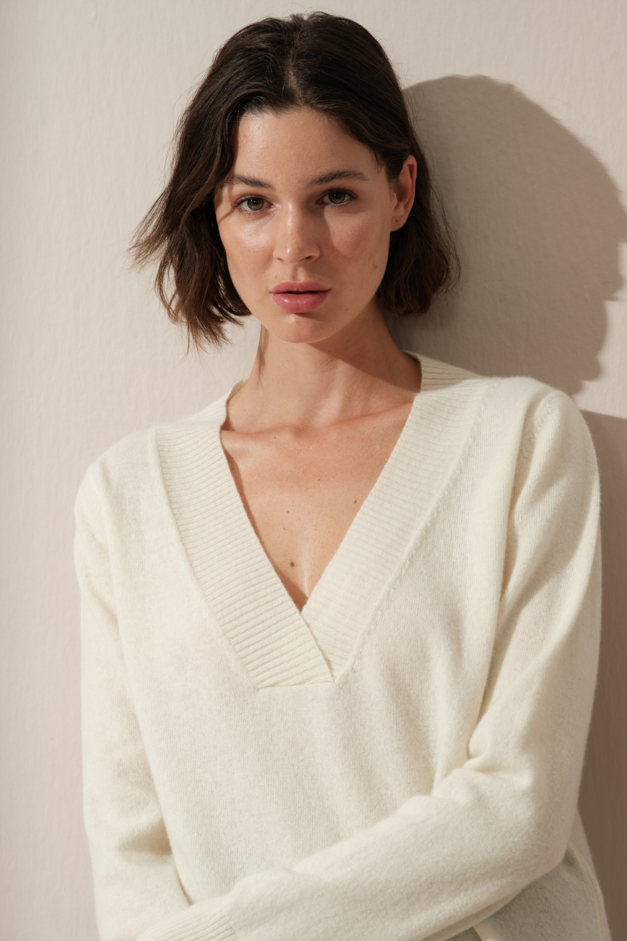 Wide V Neck Cashmere Merino Sweater