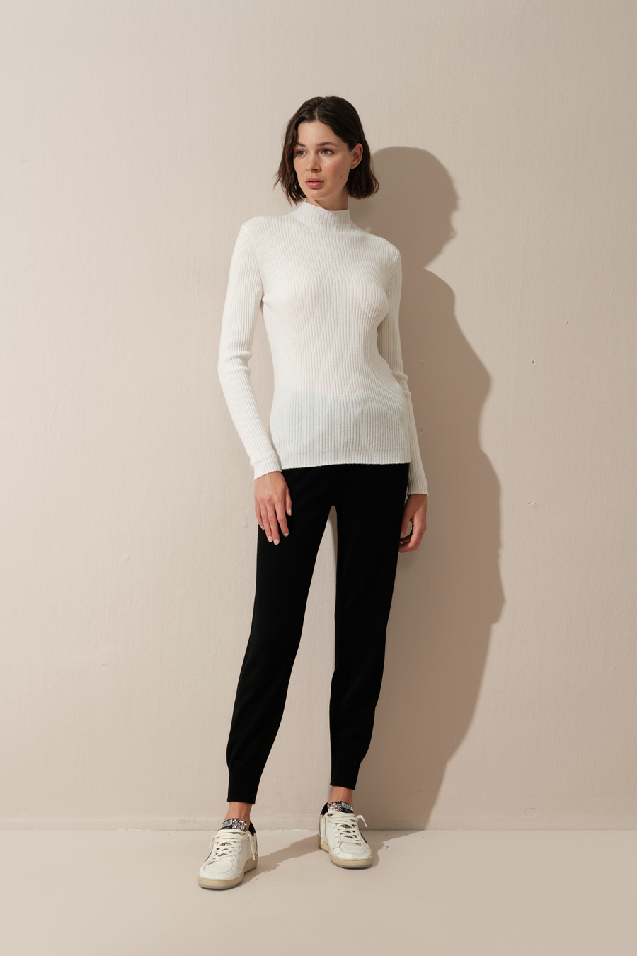 Ribbed Mock Neck Lightweight Cashmere Merino Sweater