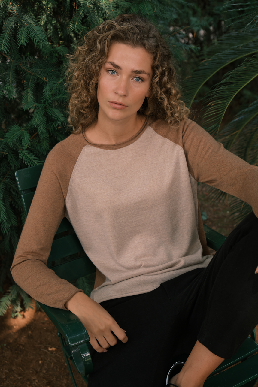 Color-Blocked Lightweight Cashmere Merino Sweater