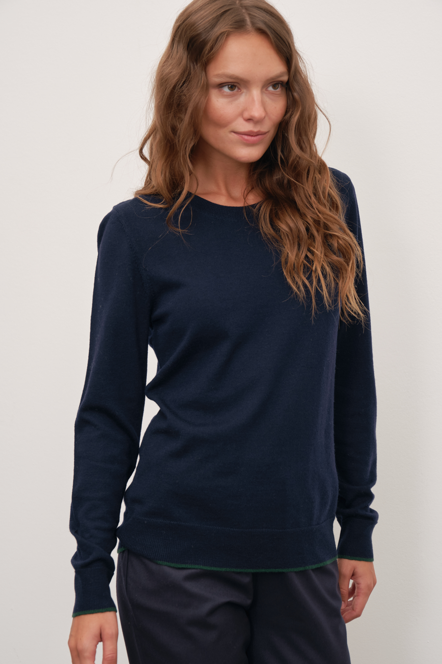 Lighweight Merino Sweater with Contrast Trim