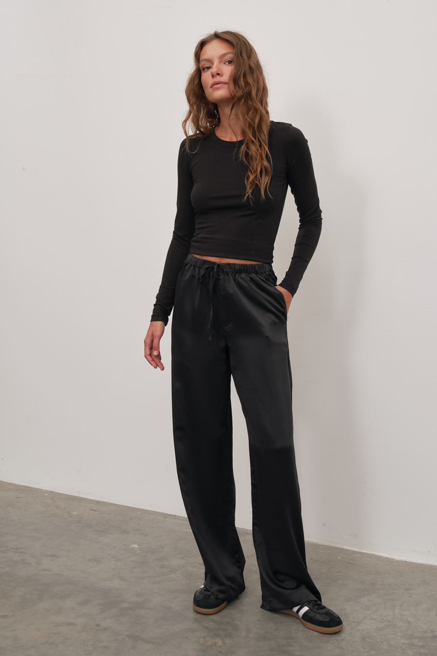 Silk Satin Wide-Leg Pants