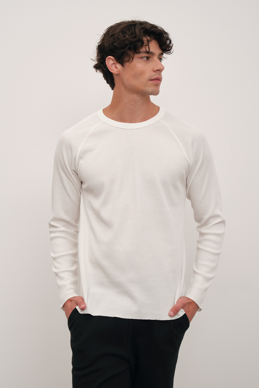 Raglan Sleeve Waffle Cotton T-shirt/Sweatshirt