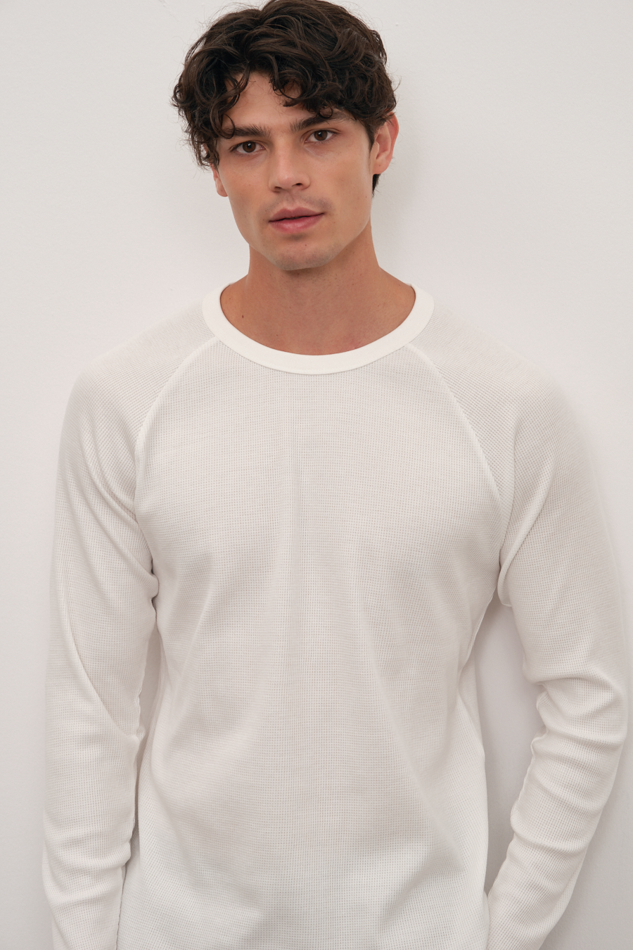 Raglan Sleeve Waffle Cotton T-shirt/Sweatshirt