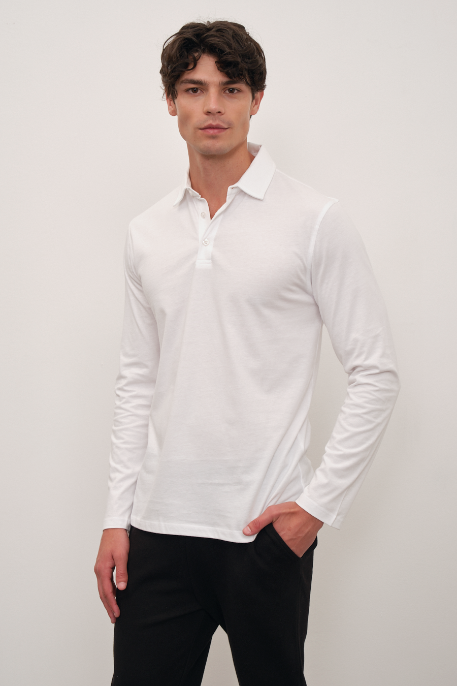 Polo Neck Midweight Brushed Cotton T-shirt