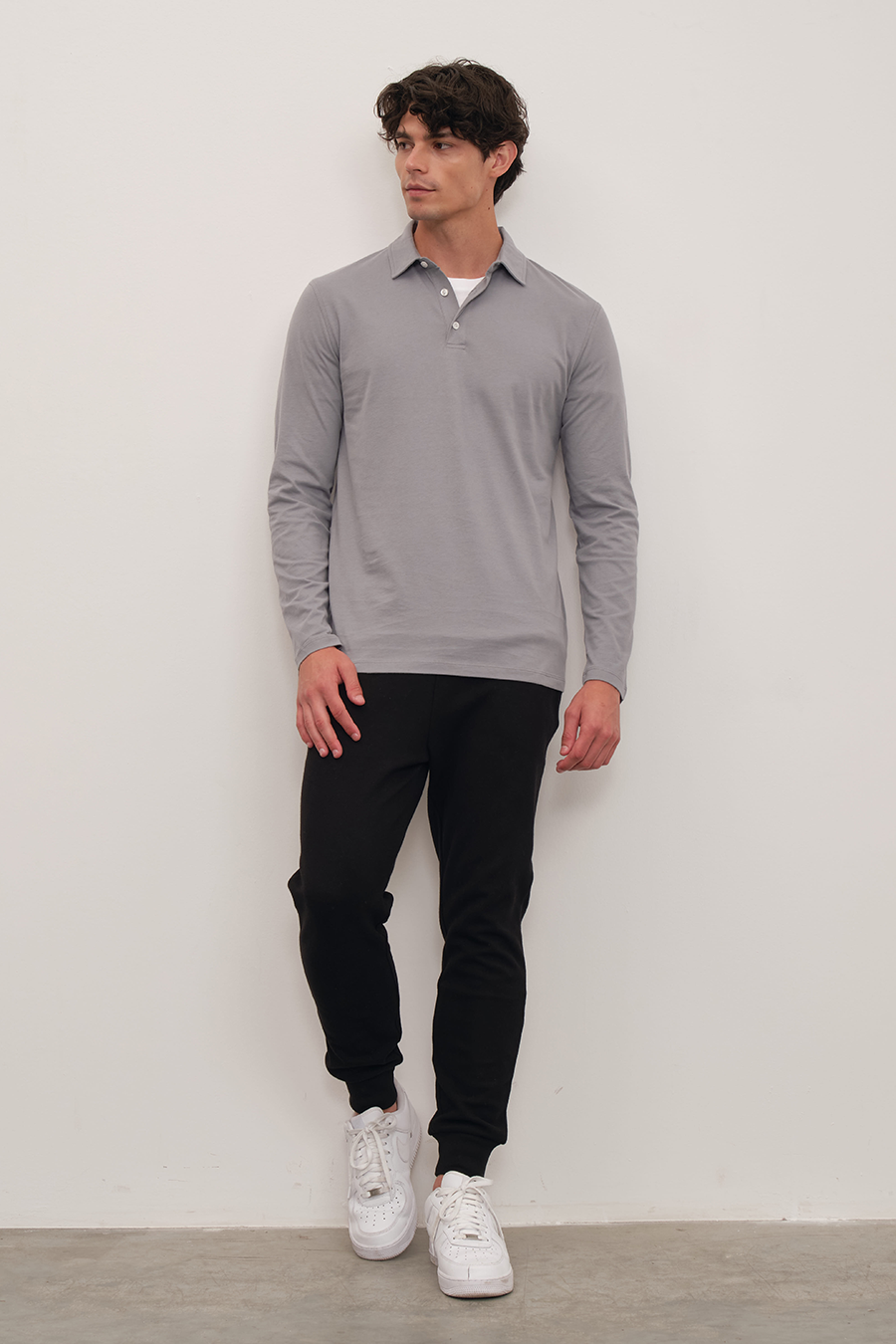 Polo Neck Midweight Brushed Cotton T-shirt