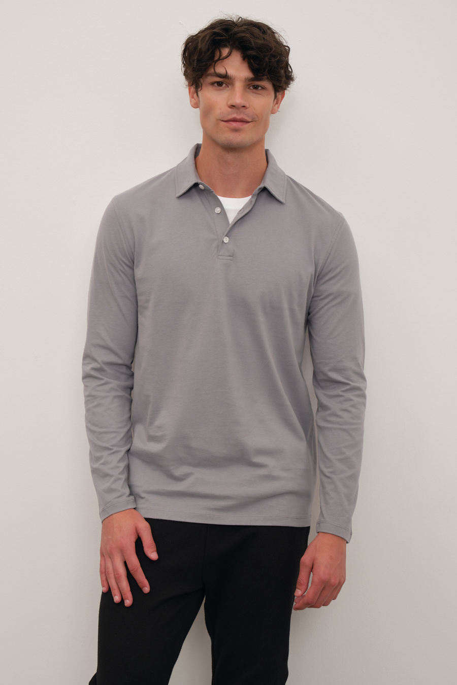 Polo Neck Midweight Brushed Cotton T-shirt