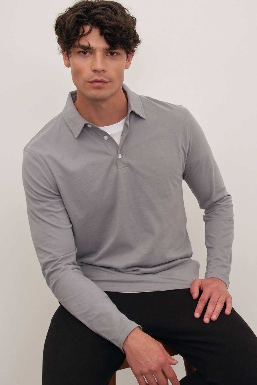 Polo Neck Midweight Brushed Cotton T-shirt