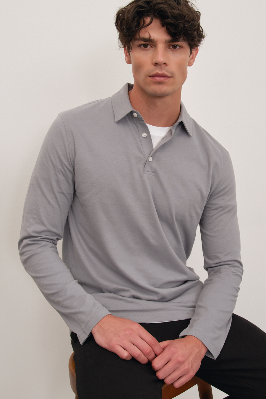 Polo Neck Midweight Brushed Cotton T-shirt