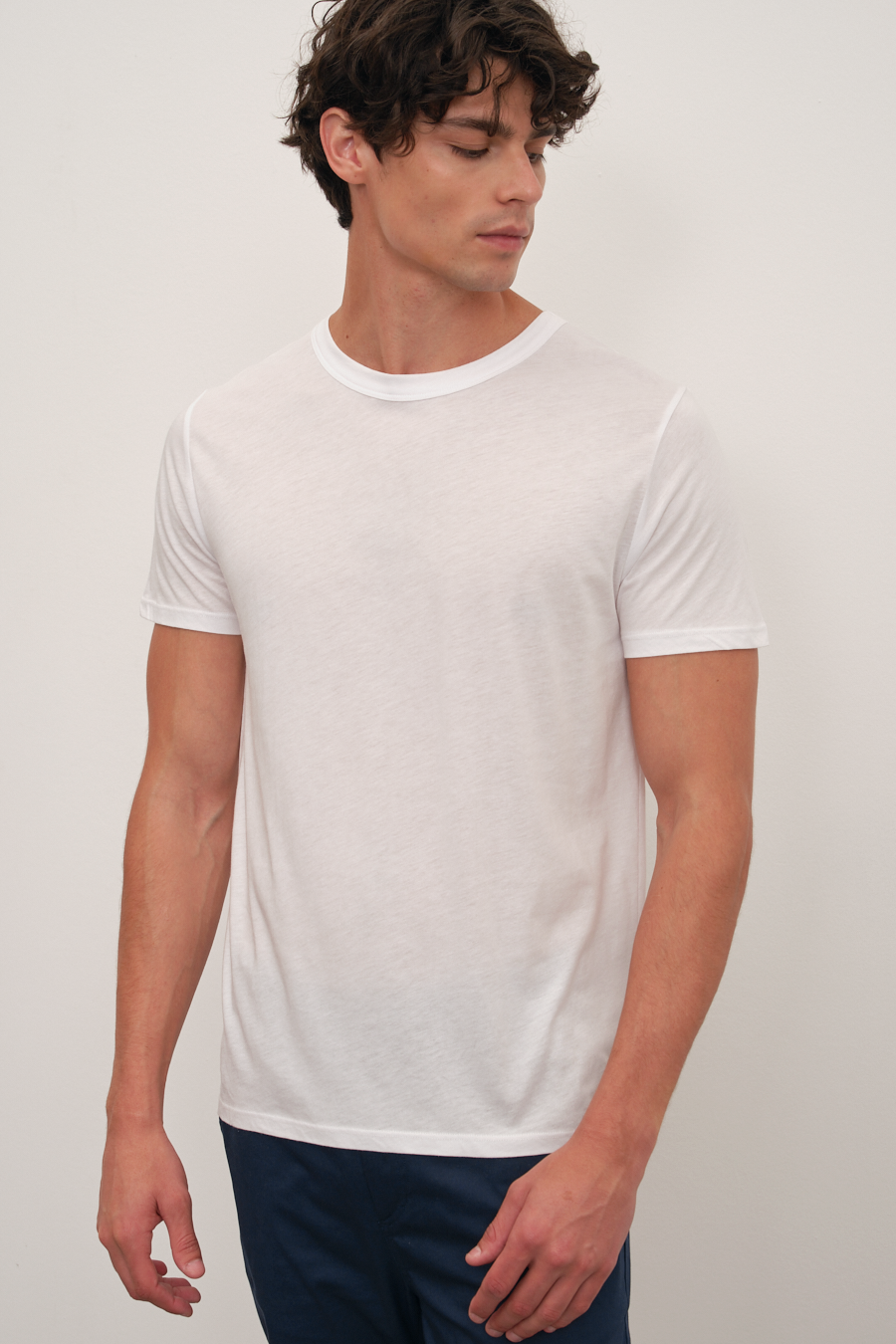 Crew Neck T-shirt in Lightweight Cotton/Modal Blend