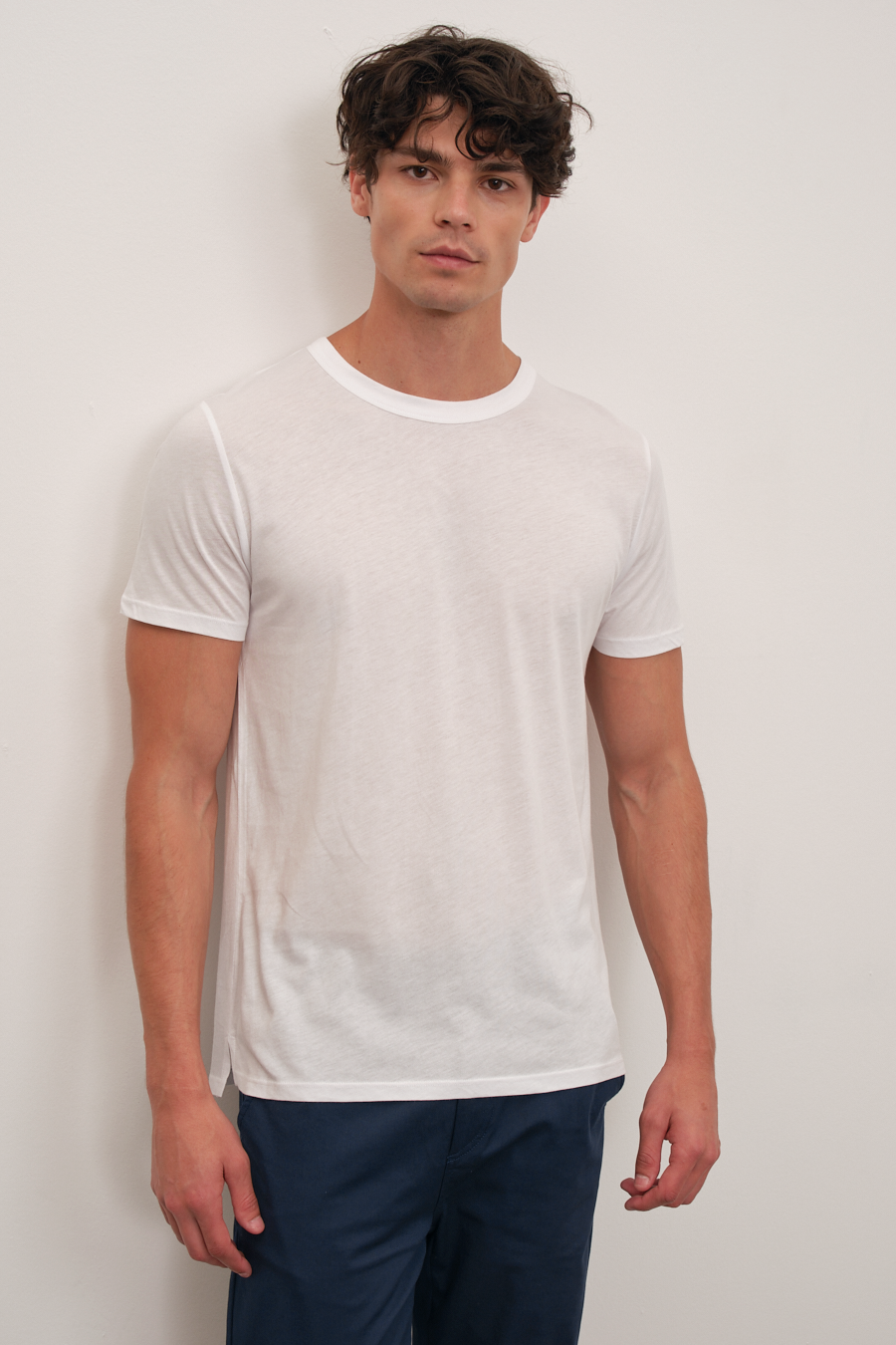 Crew Neck T-shirt in Lightweight Cotton/Modal Blend