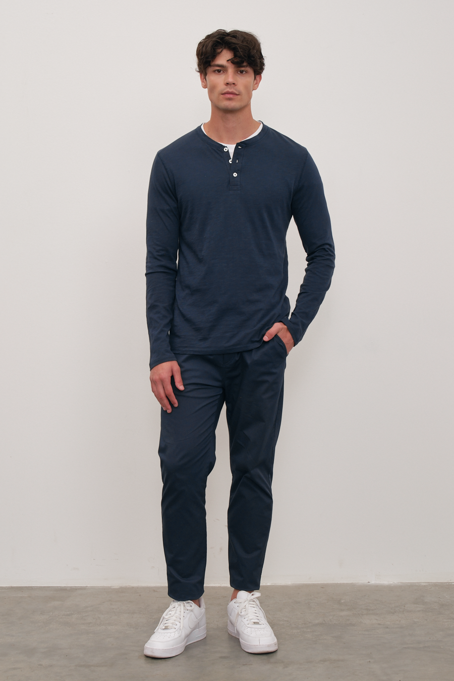 Long Sleeve Henley in Slub Cotton