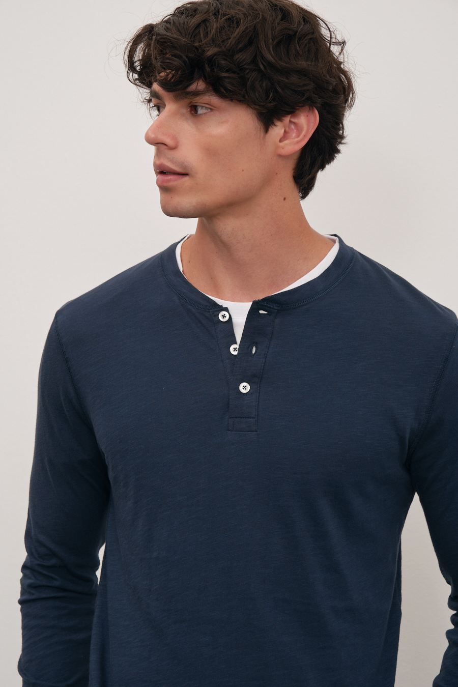 Long Sleeve Henley in Slub Cotton