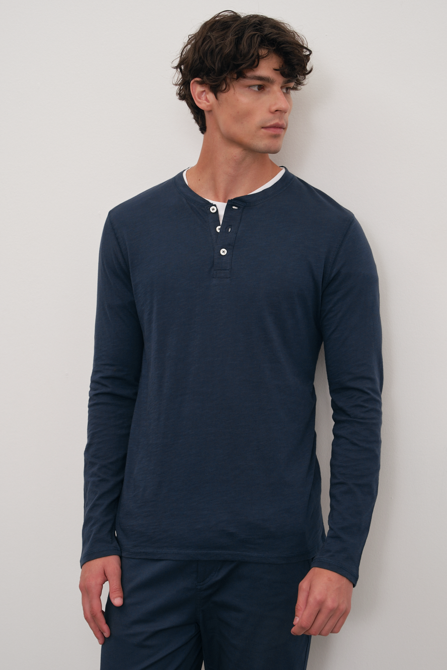 Long Sleeve Henley in Slub Cotton