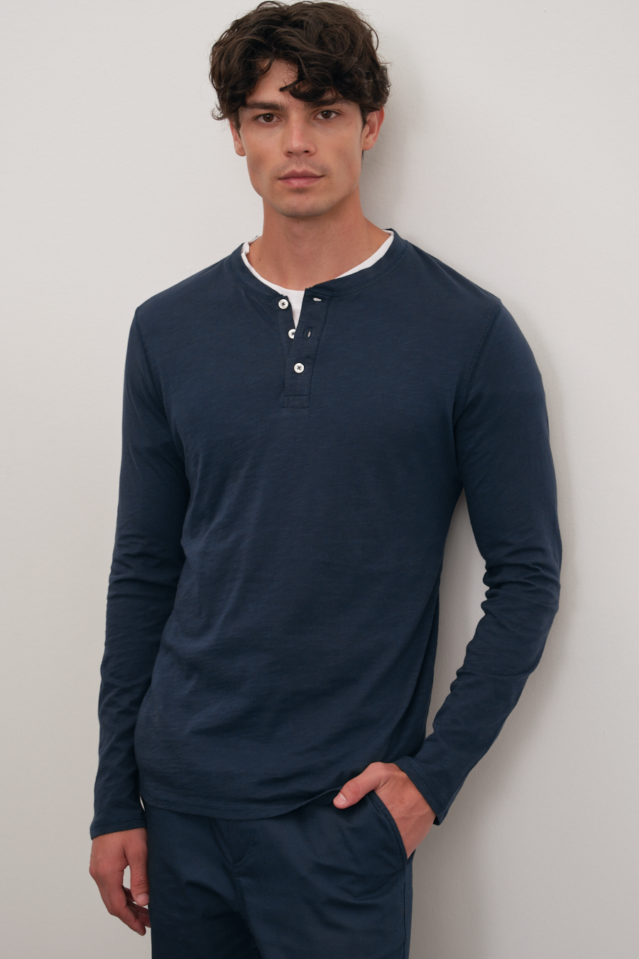 Long Sleeve Henley in Slub Cotton