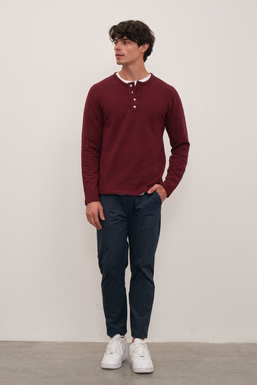 Modal Fleece Half-Buttoned Sweatshirt