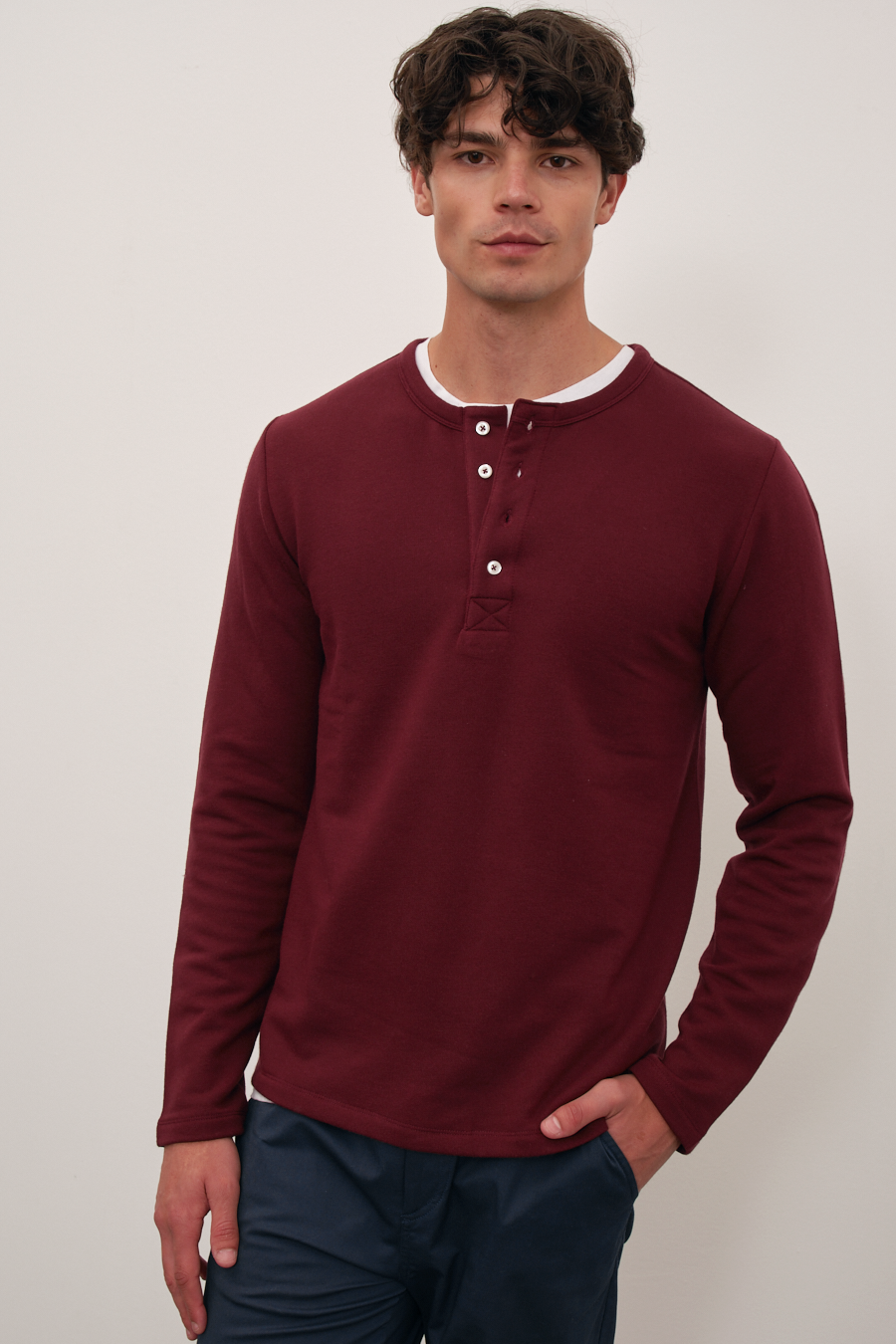 Modal Fleece Half-Buttoned Sweatshirt