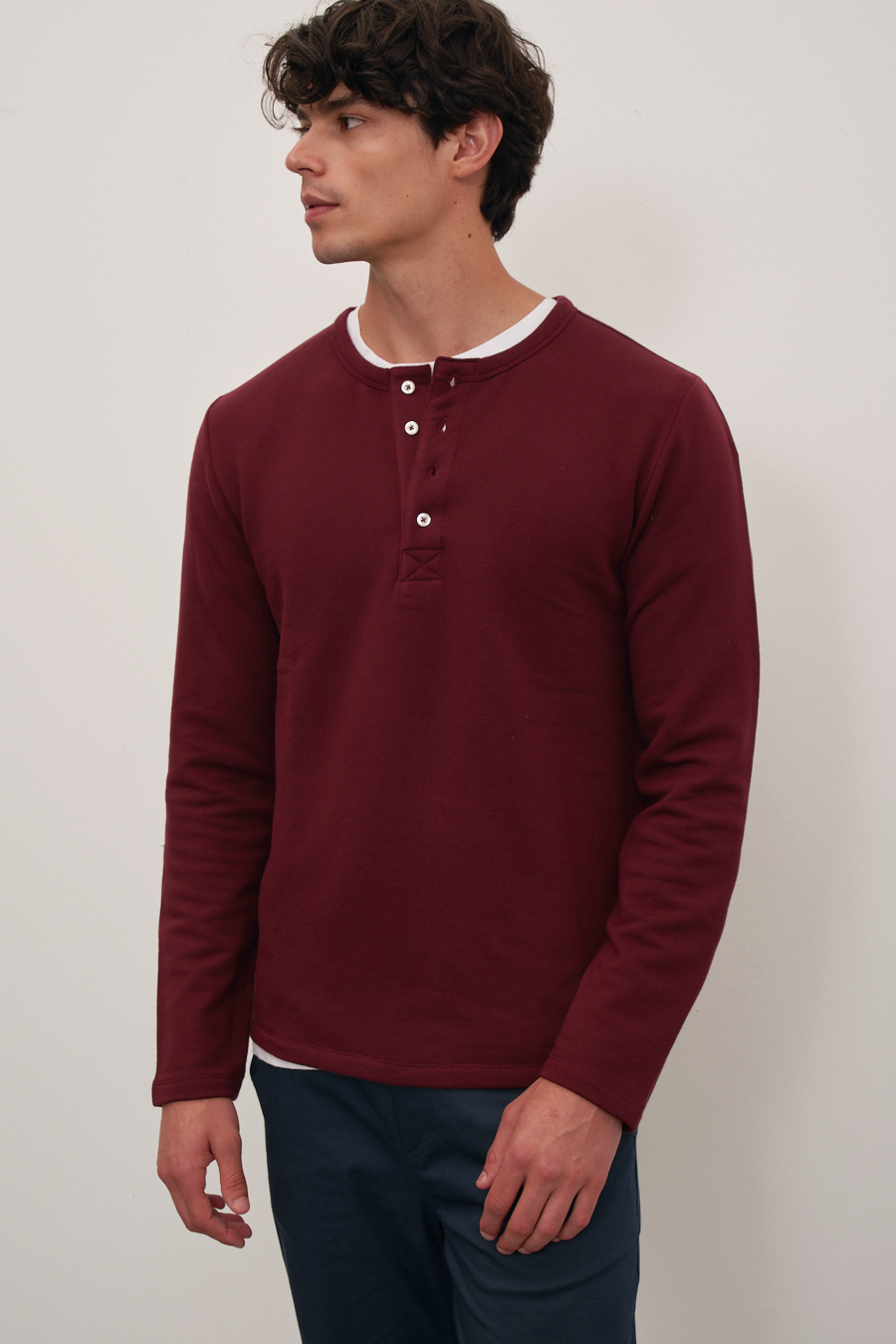 Modal Fleece Half-Buttoned Sweatshirt