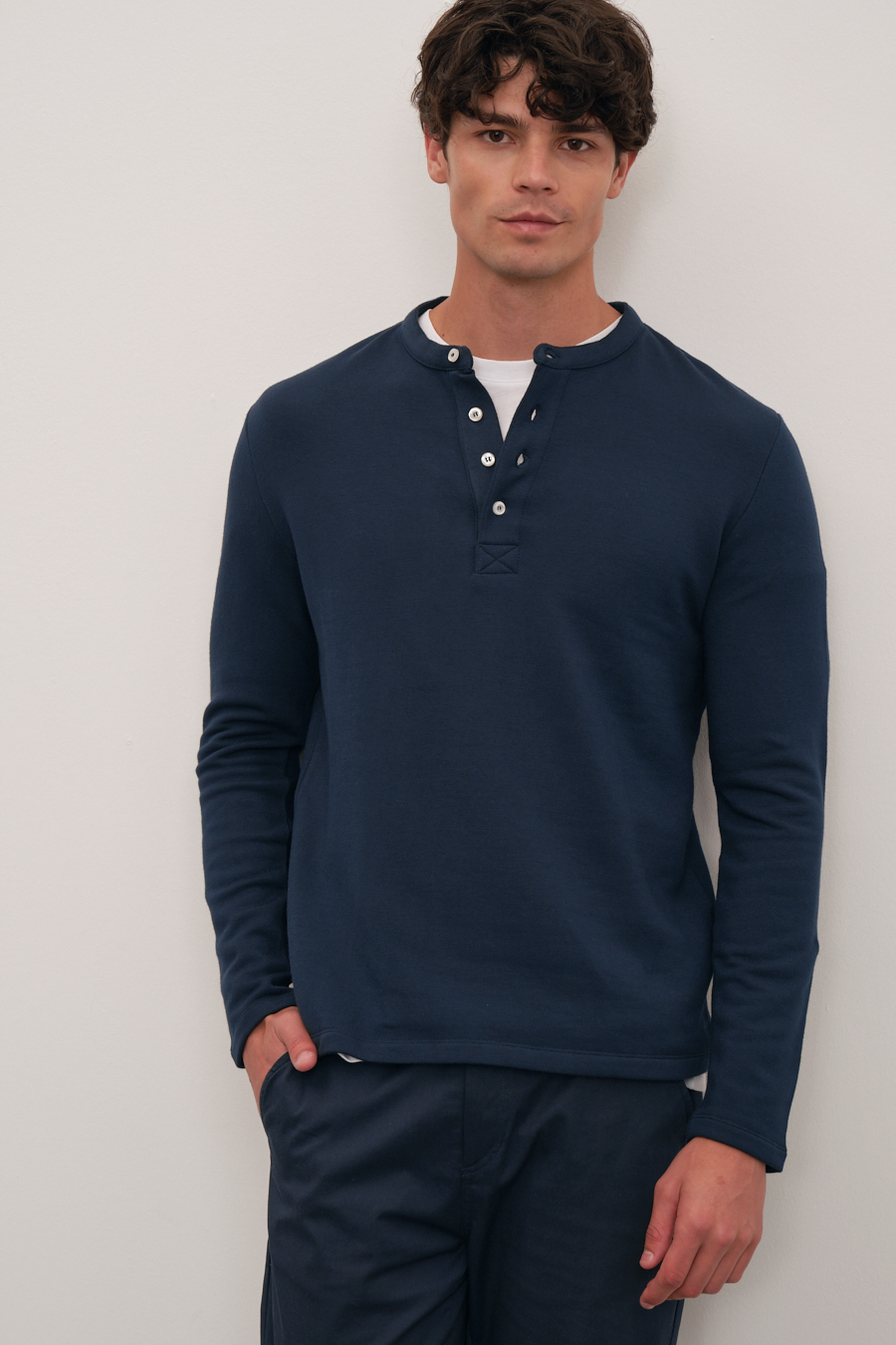 Modal Fleece Half-Buttoned Sweatshirt