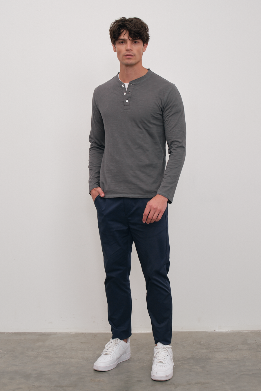 Long Sleeve Henley in Slub Cotton