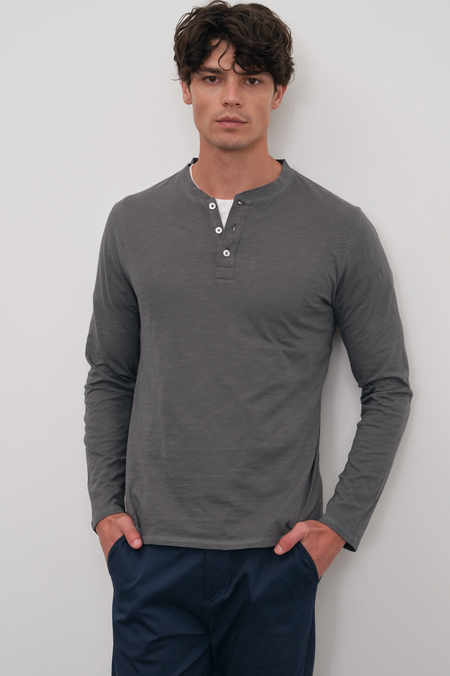 Long Sleeve Henley in Slub Cotton