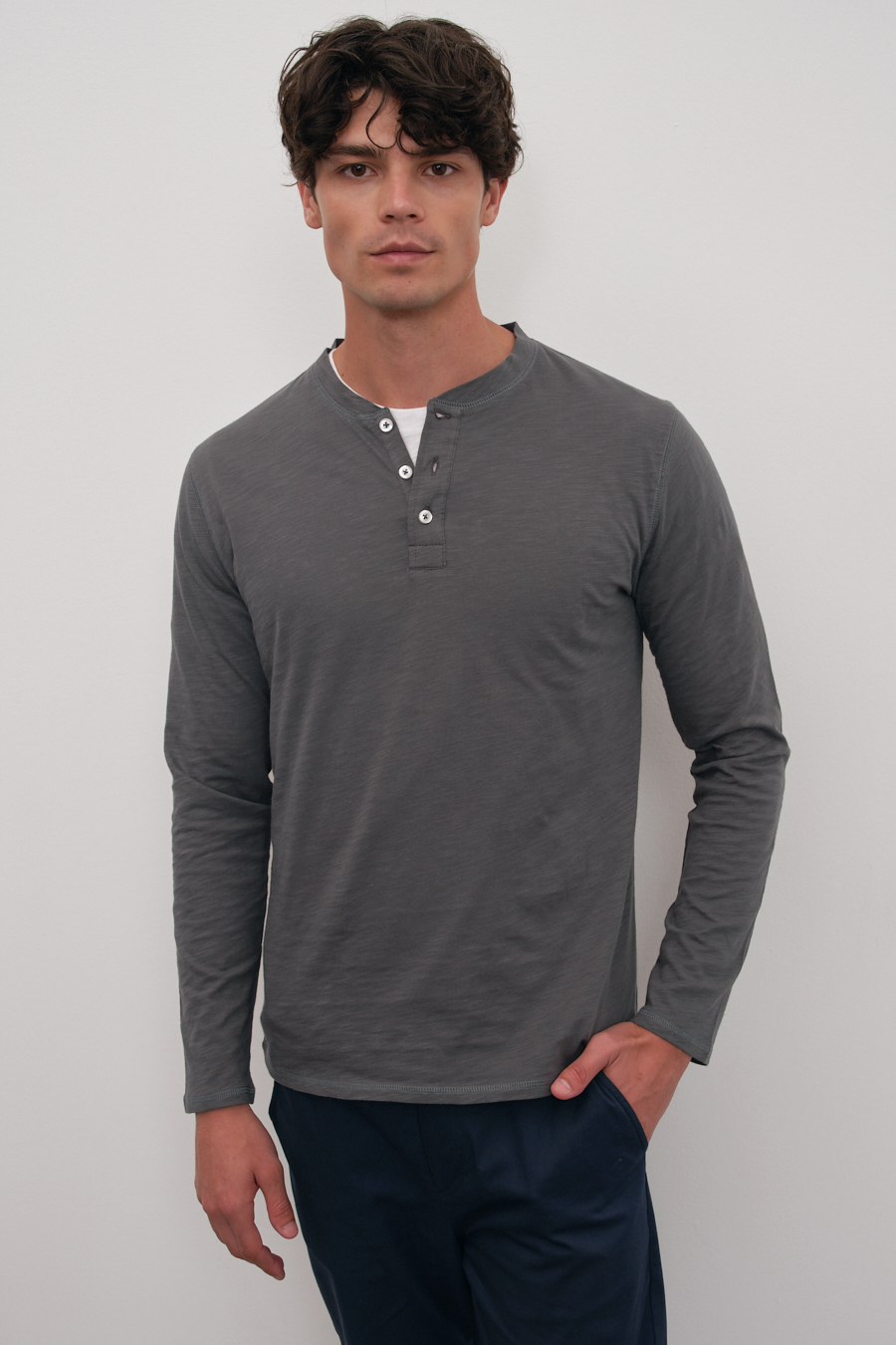 Long Sleeve Henley in Slub Cotton