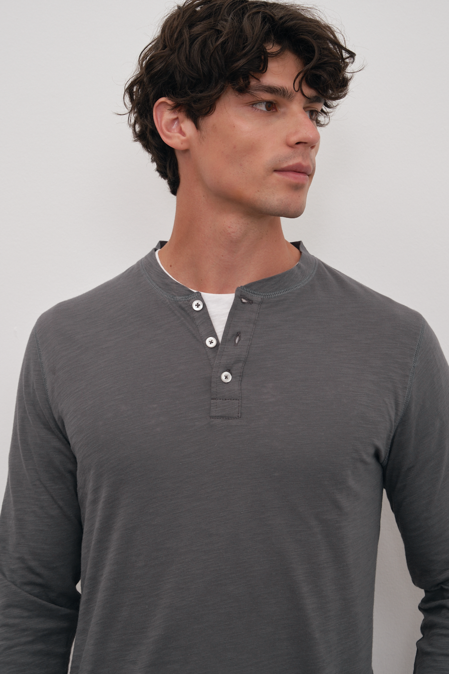 Long Sleeve Henley in Slub Cotton