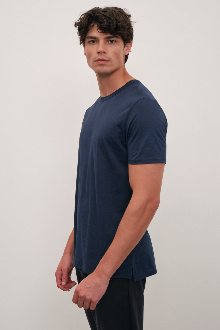 Crew Neck T-shirt in Lightweight Cotton/Modal Blend