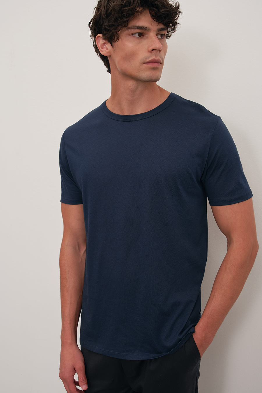 Crew Neck T-shirt in Lightweight Cotton/Modal Blend