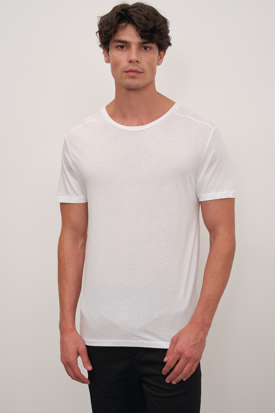 Shoulder and Back Stitched T-shirt in Lightweight Cotton/Modal Blend