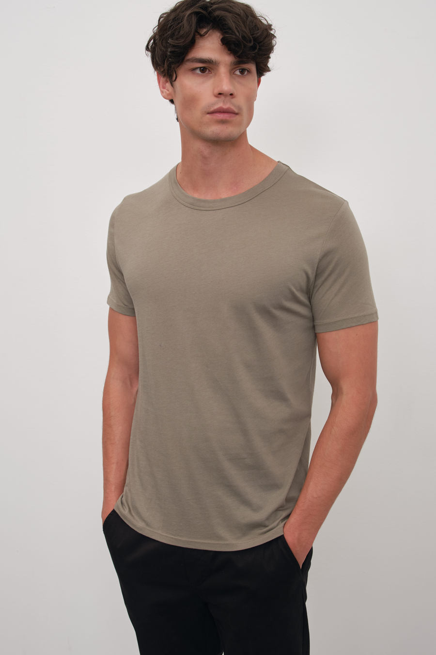 Crew Neck T-shirt in Lightweight Cotton/Modal Blend