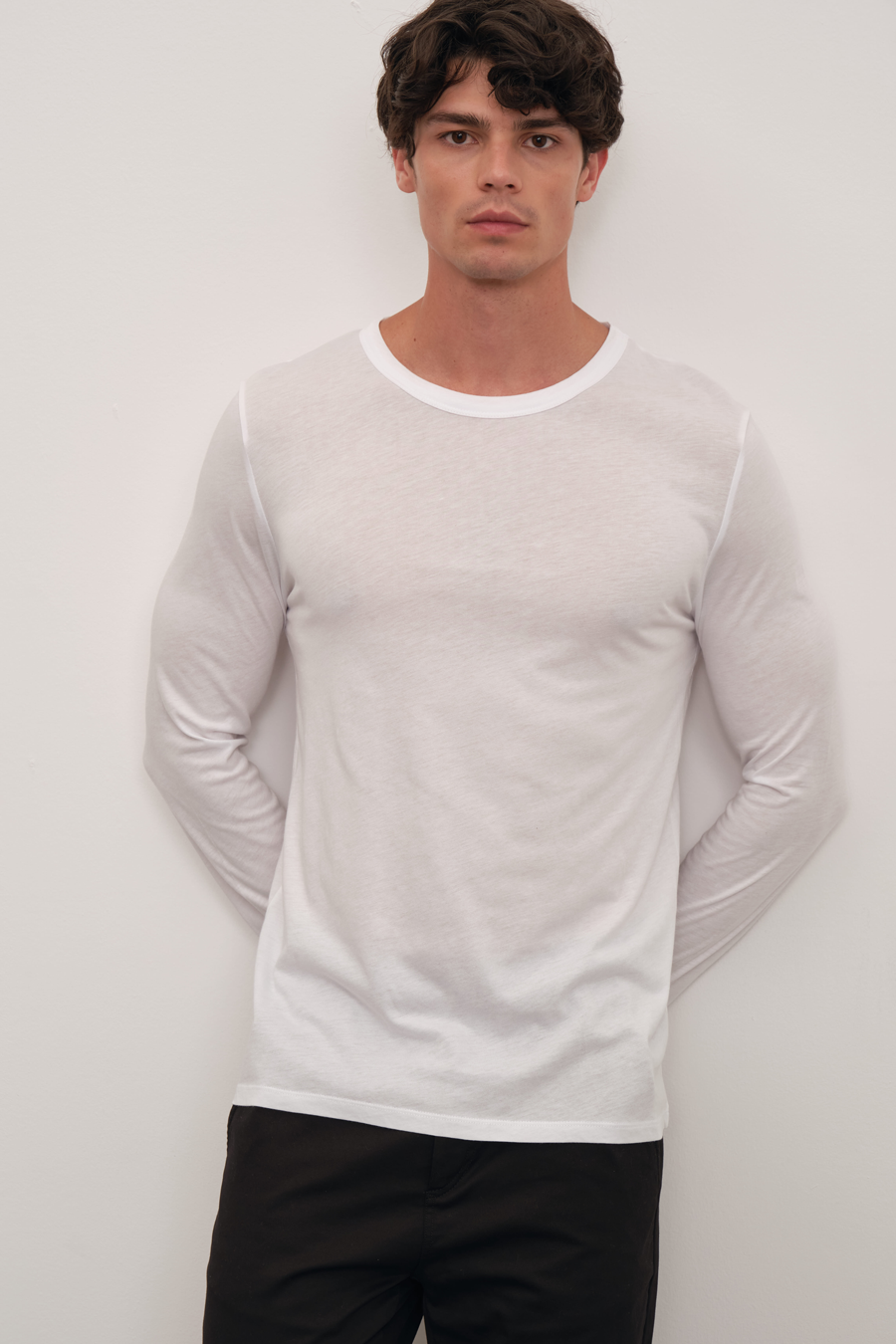 Long Sleeved T-shirt with Back Stitching in Lightweight Cotton/Modal Blend