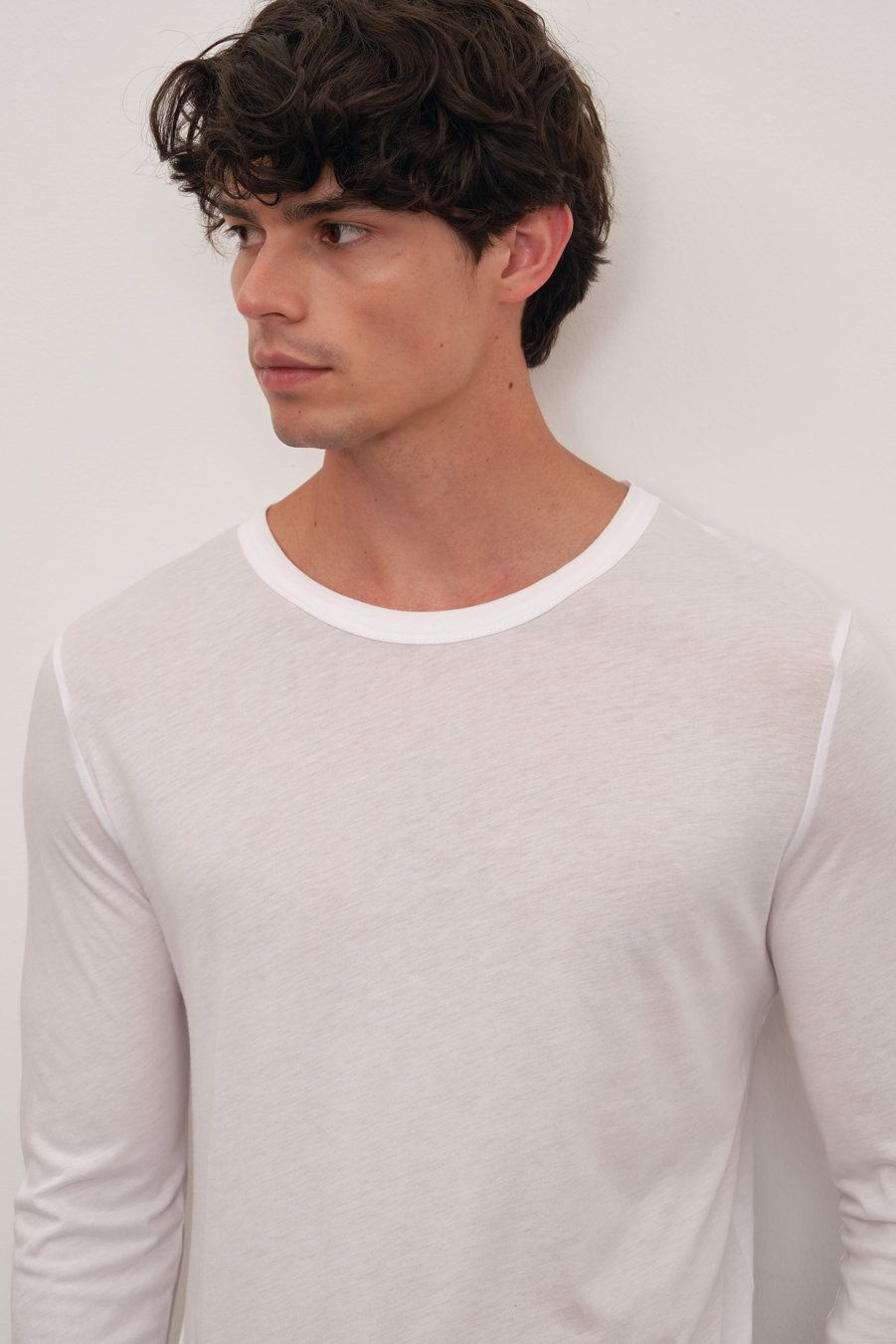 Long Sleeved T-shirt with Back Stitching in Lightweight Cotton/Modal Blend