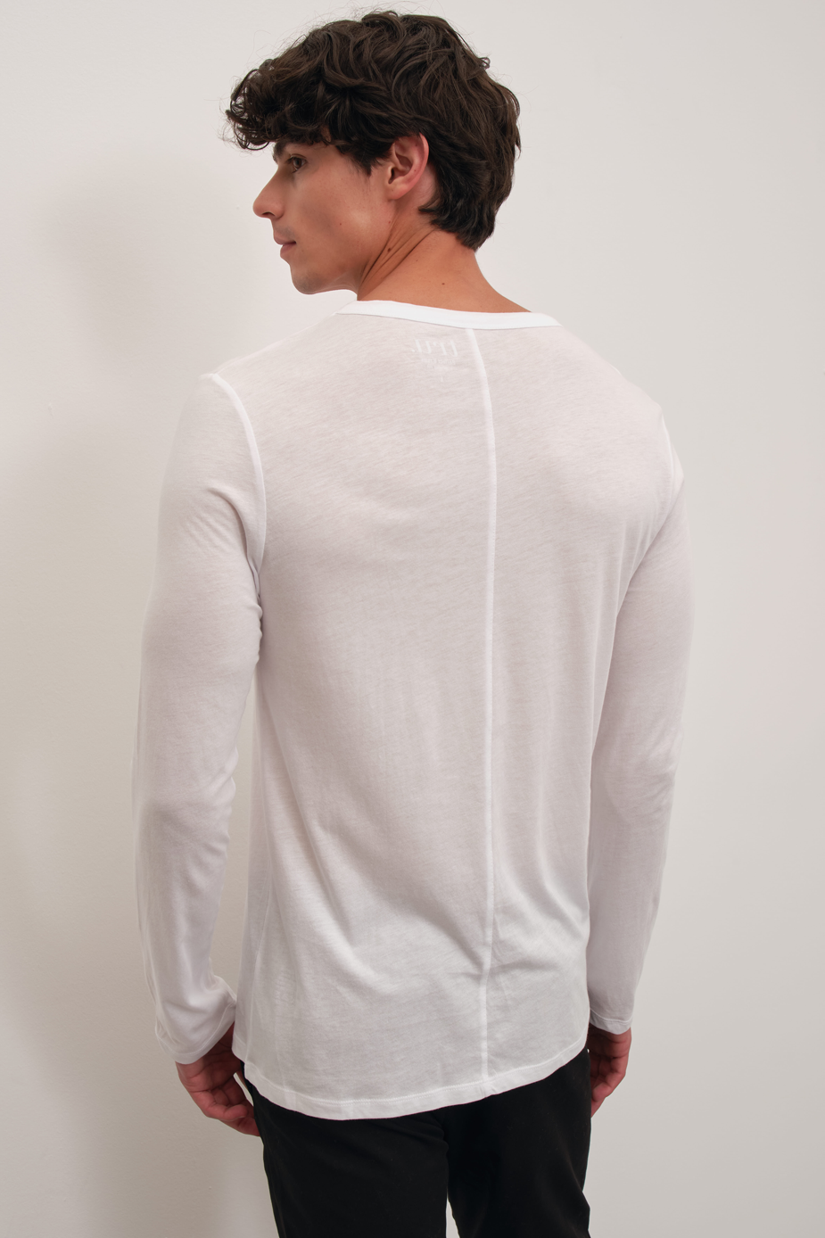 Long Sleeved T-shirt with Back Stitching in Lightweight Cotton/Modal Blend