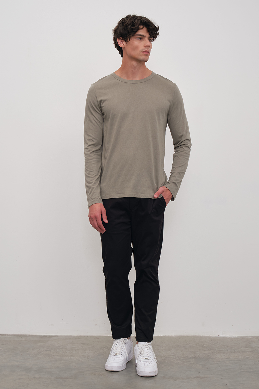 Long Sleeved T-shirt with Back Stitching in Lightweight Cotton/Modal Blend