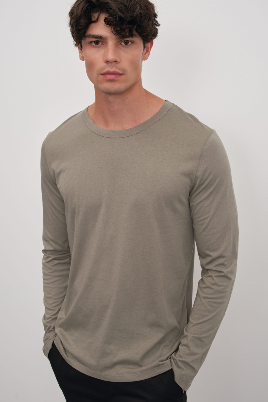 Long Sleeved T-shirt with Back Stitching in Lightweight Cotton/Modal Blend